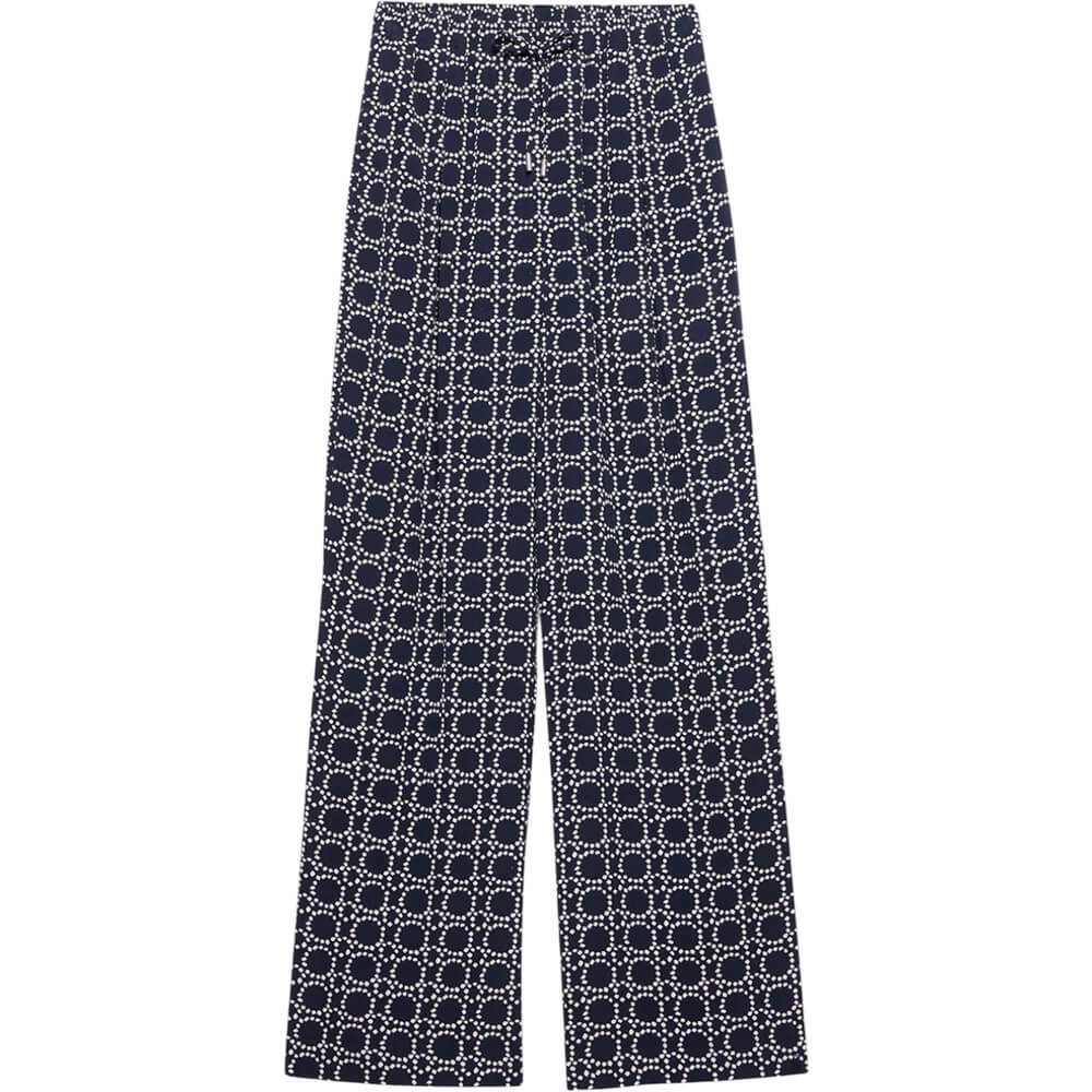 Mint Velvet Navy Printed Wide Leg Trousers